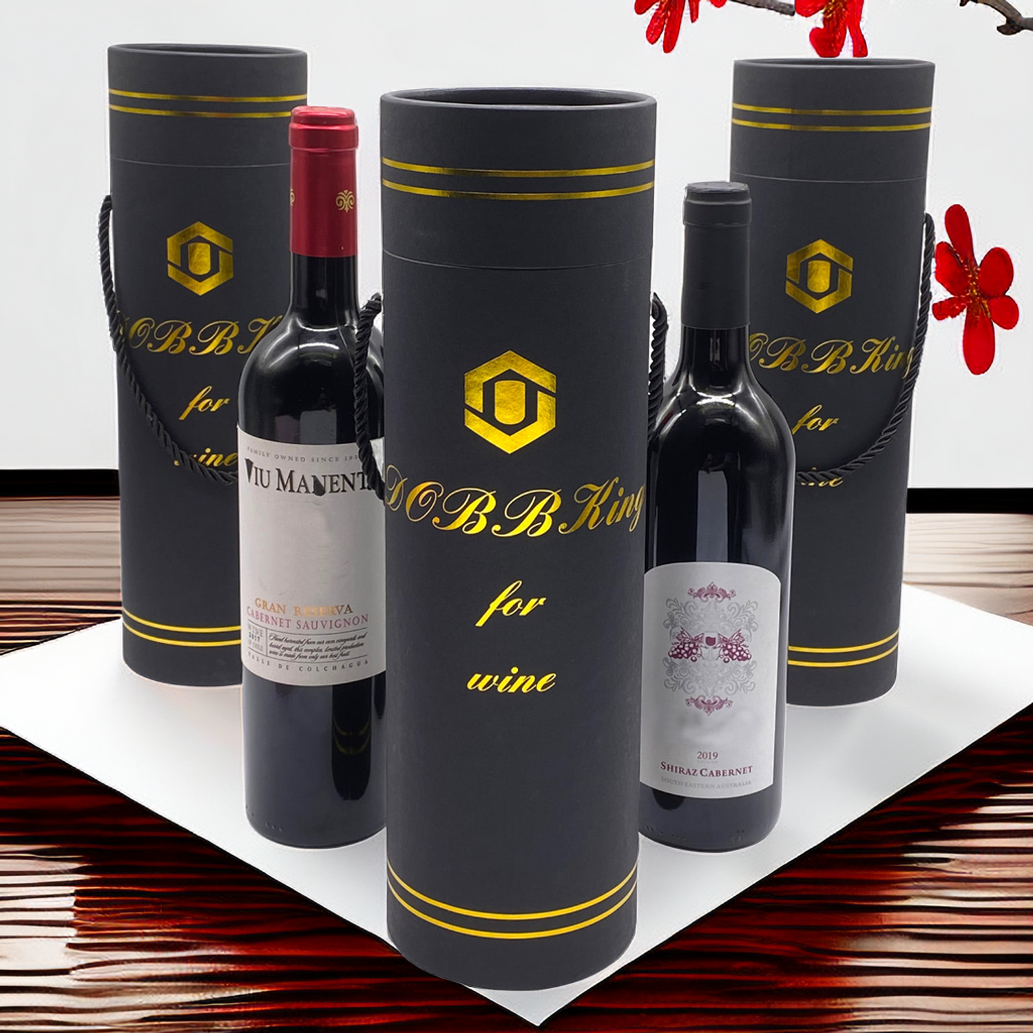 Black Cylinder Cardboard Tube Glass Wine Bottle Box Packaging For Whiskey Olive Oil Wine Bottle