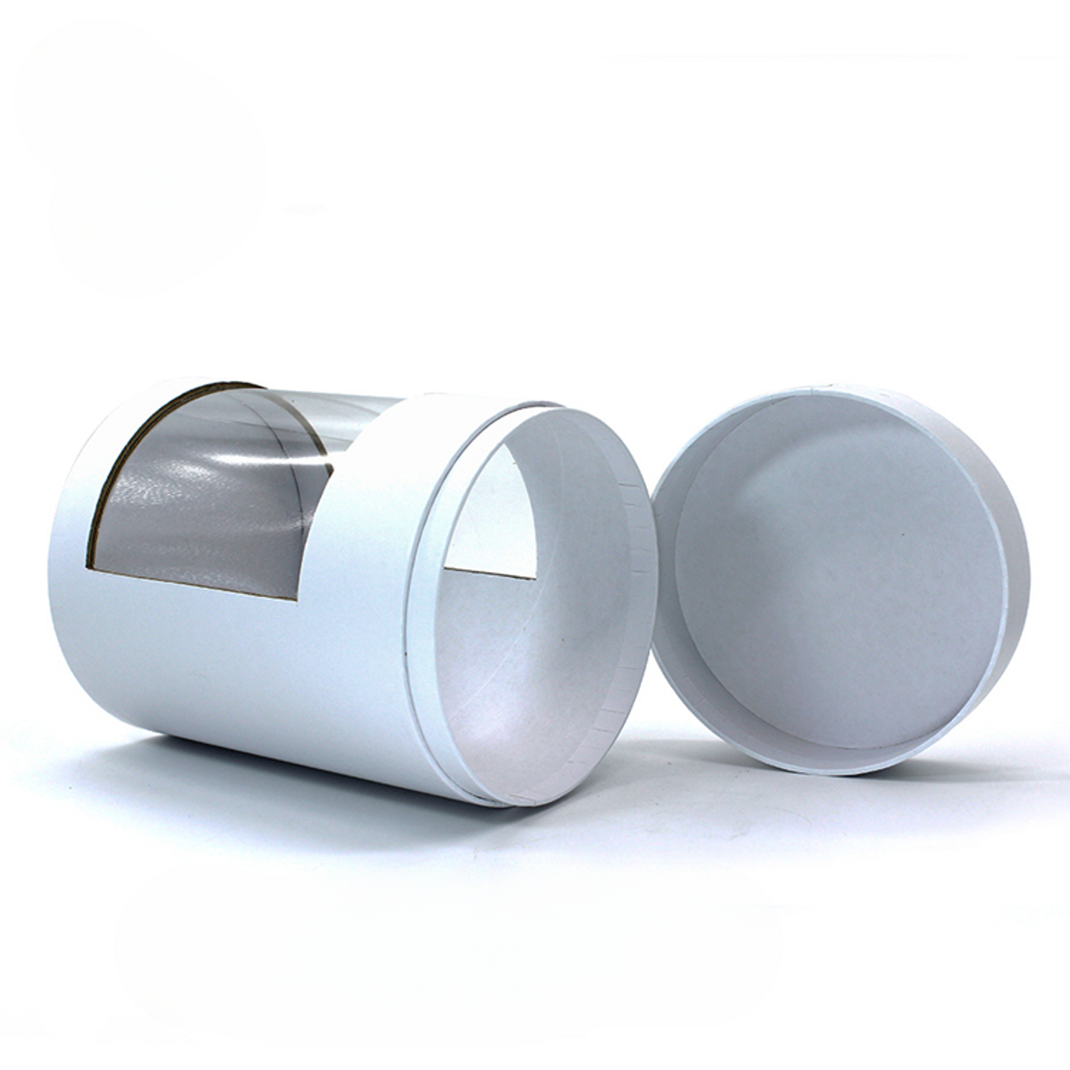 White Cardnoard Wrapping Paper Storage Cylinder Box With Pvc Windows