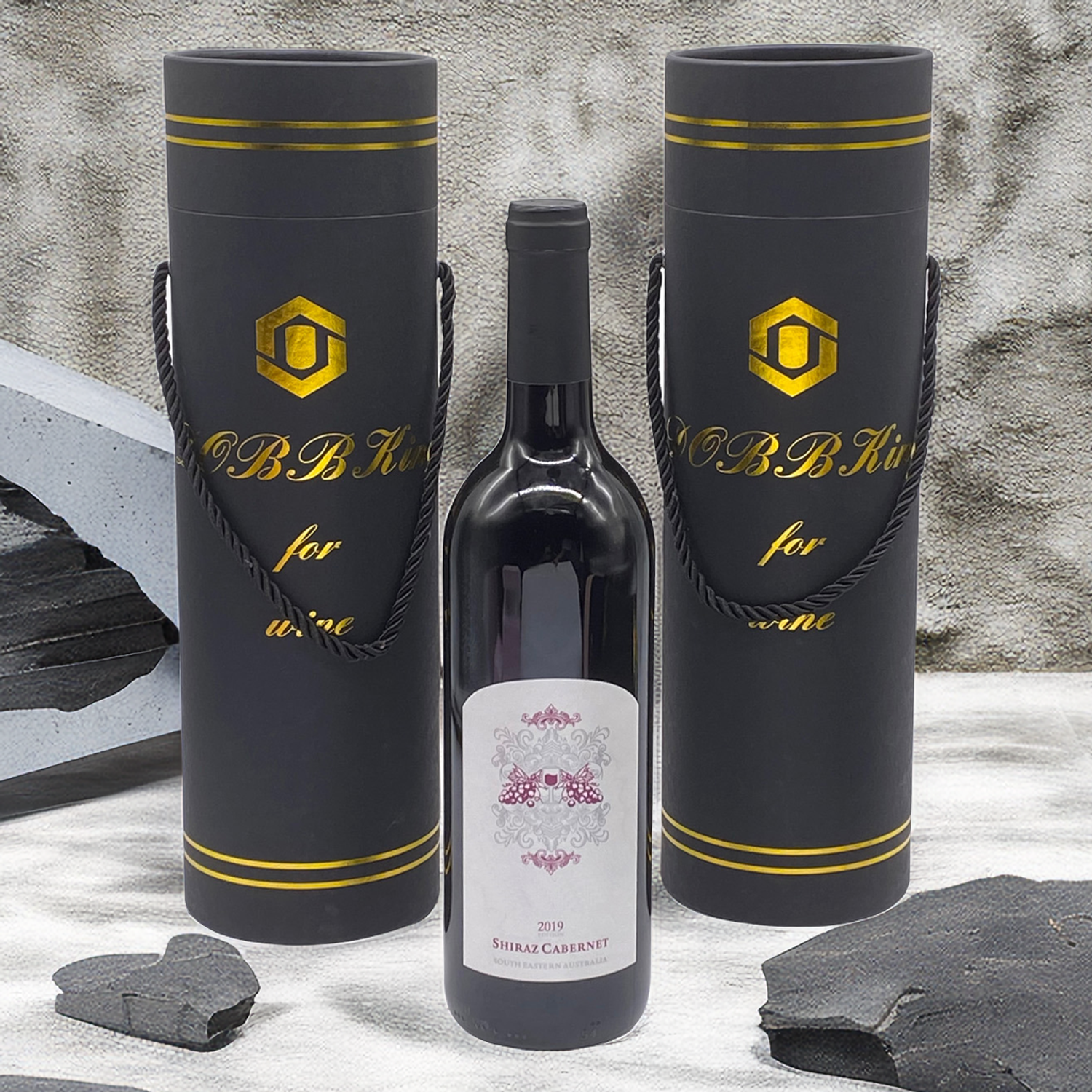 Black Cylinder Cardboard Tube Glass Wine Bottle Box Packaging For Whiskey Olive Oil Wine Bottle