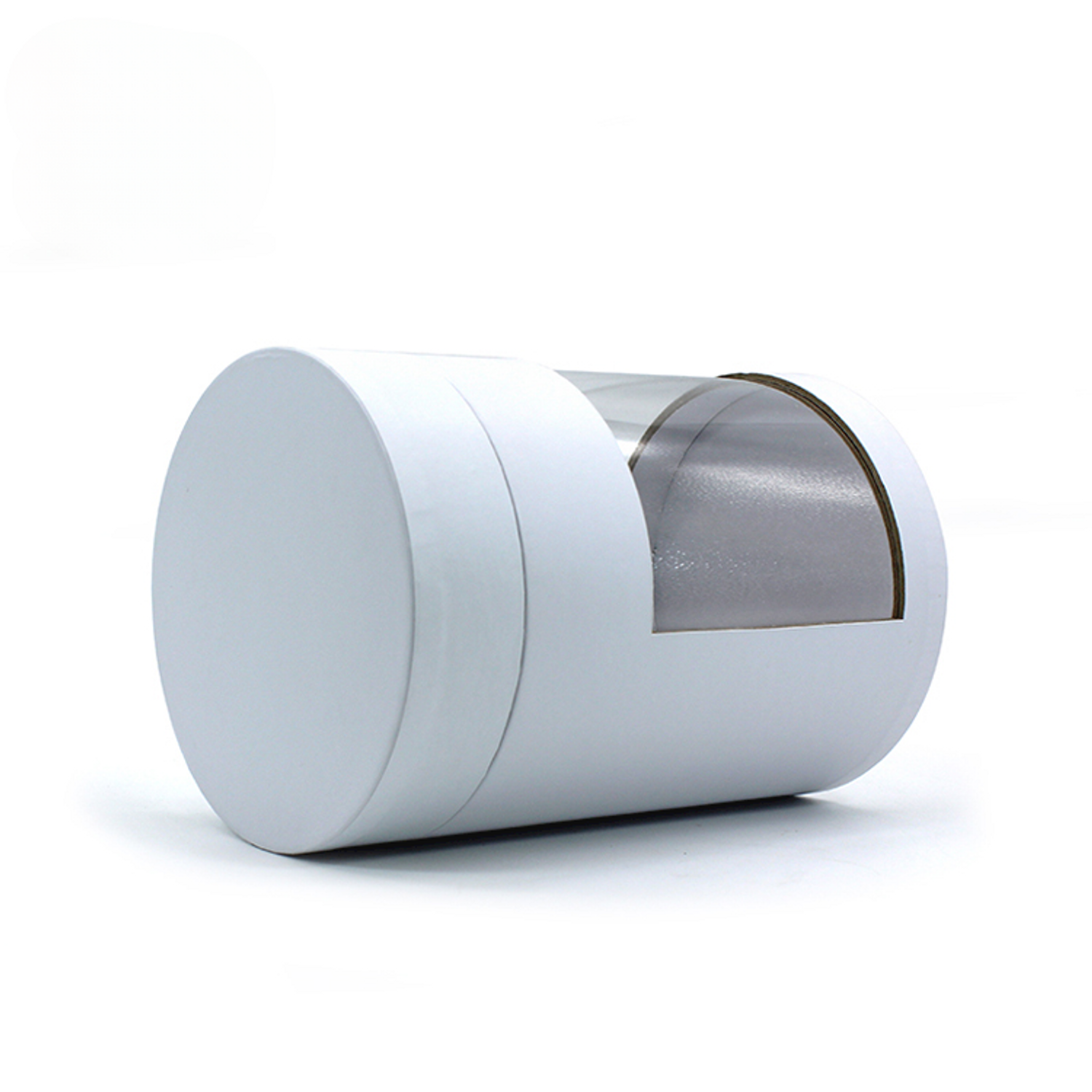 White Cardnoard Wrapping Paper Storage Cylinder Box With Pvc Windows