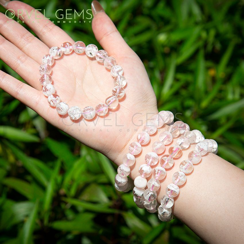 10mm AAA Grade Snowflake Phantom Quartz Rose Quartz Bracelet