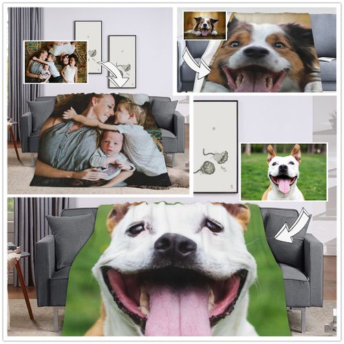 3d Custom Fleece Blanket Couple family pet theme