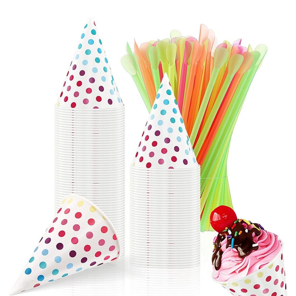 Disposable Snow Cone Cups and Spoon Straws