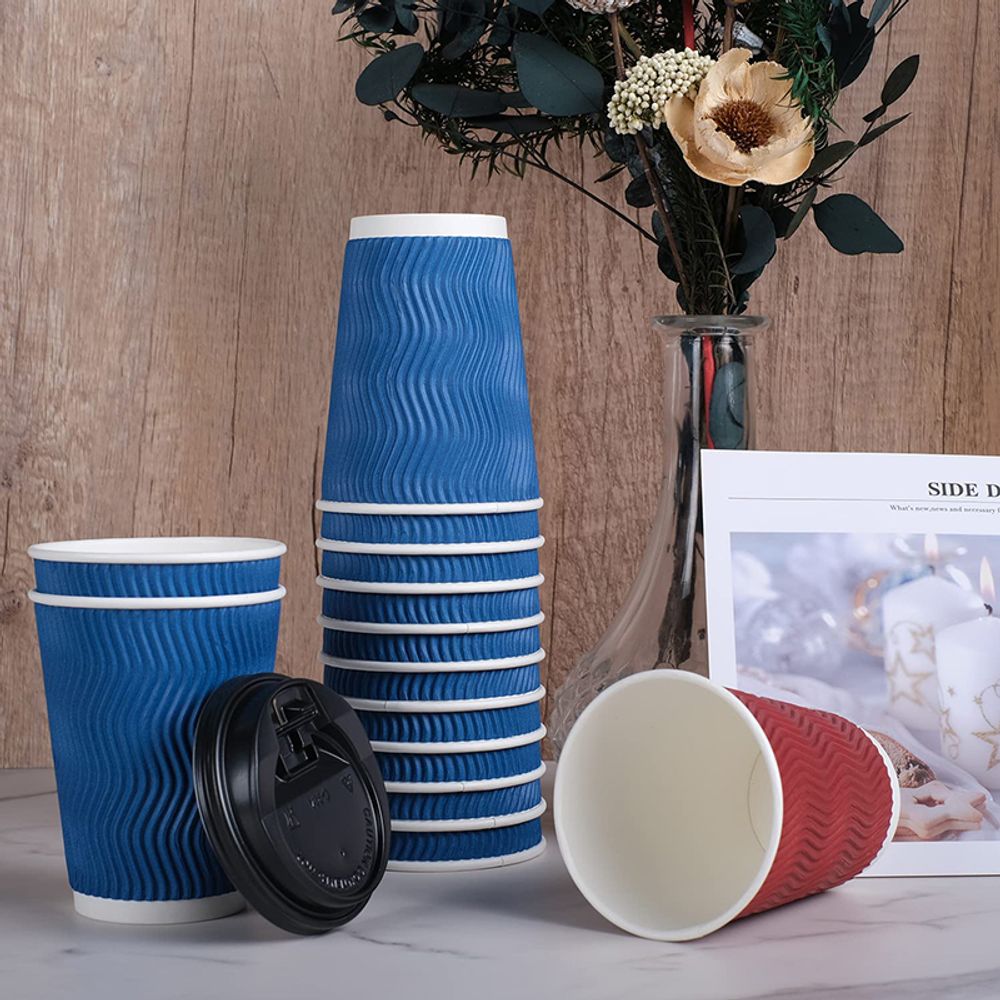 Custom Insulated Triple Wall Blue Coffee Cups with Lids