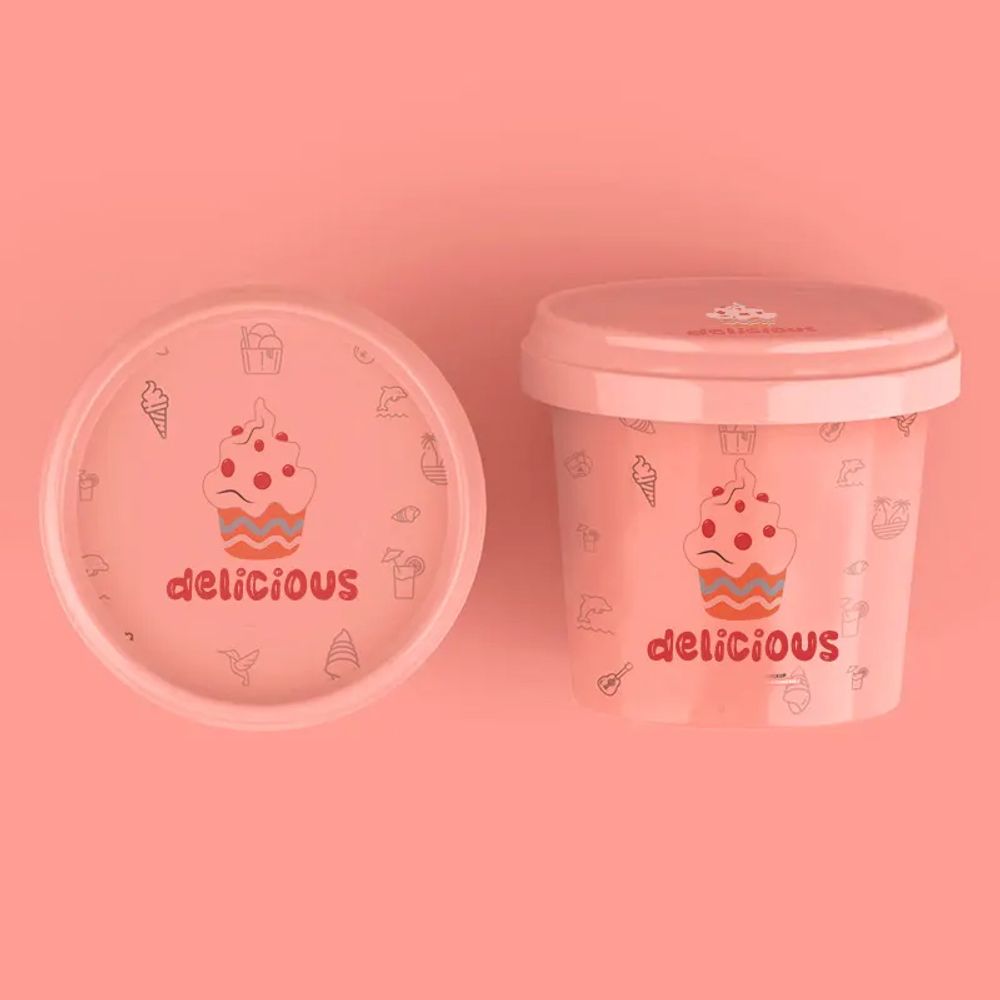 Custom Printed Ice Cream Paper Container with Lids and Spoon