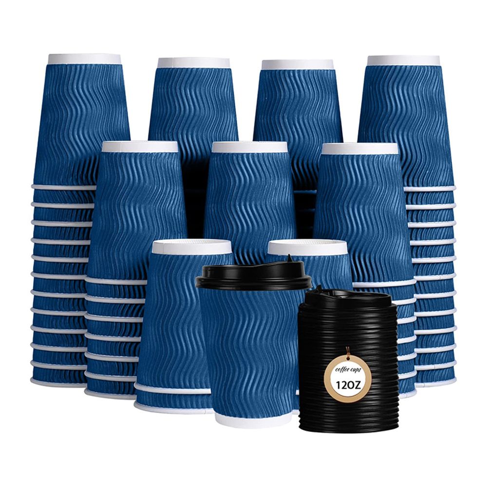 Custom Insulated Triple Wall Blue Coffee Cups with Lids
