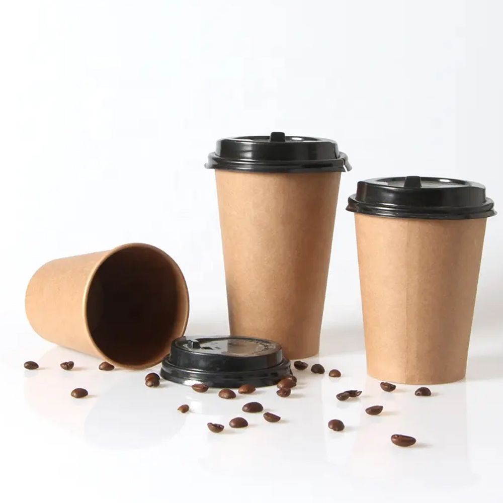 Brown Single Wall Paper Coffee Cups with Lids