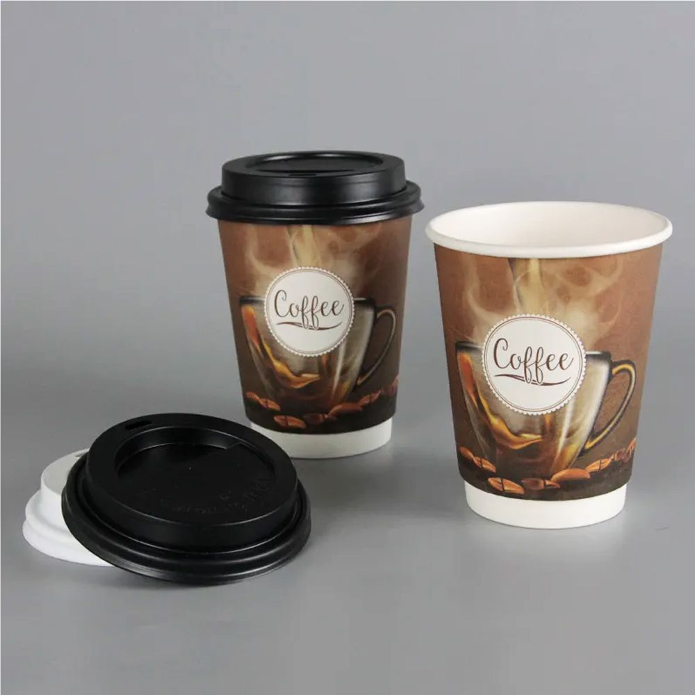 Custom Disposable Double Wall Coffee Cups with Lids