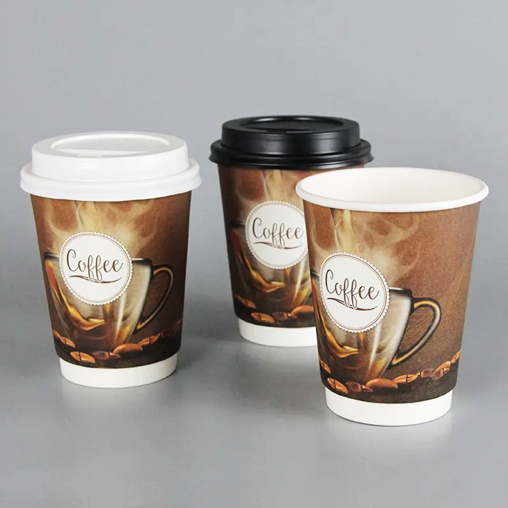 Custom Disposable Double Wall Coffee Cups with Lids
