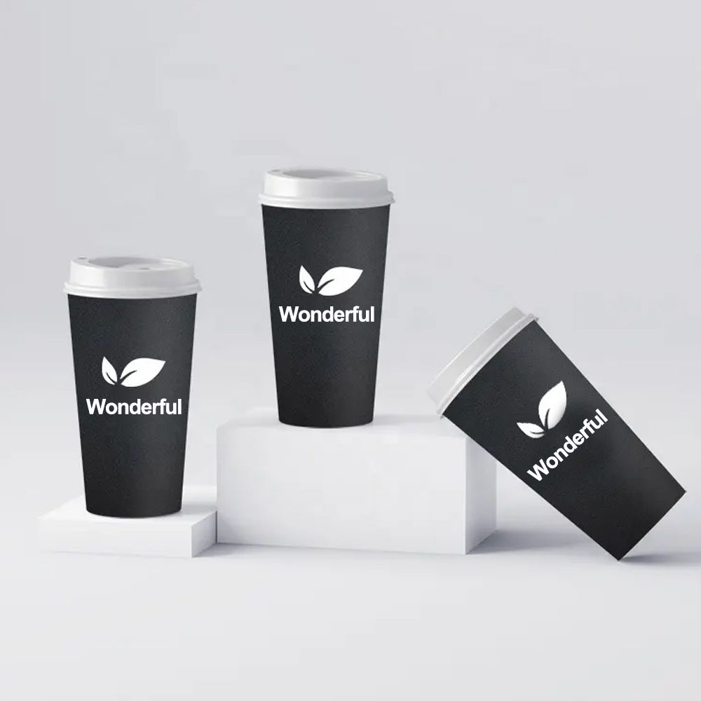 Customized Single Wall Black Coffee Cups with Lids