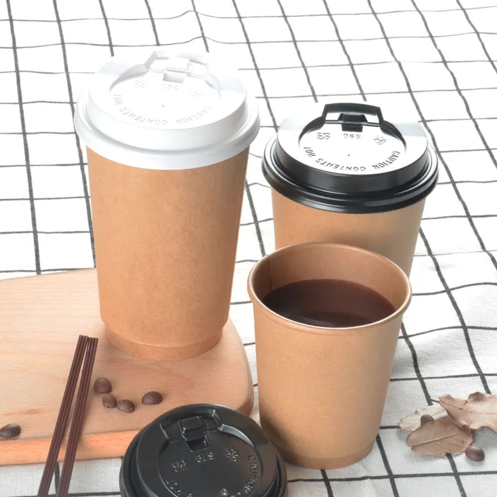 Custom Double Wall Kraft Paper Coffee Cups with Lids