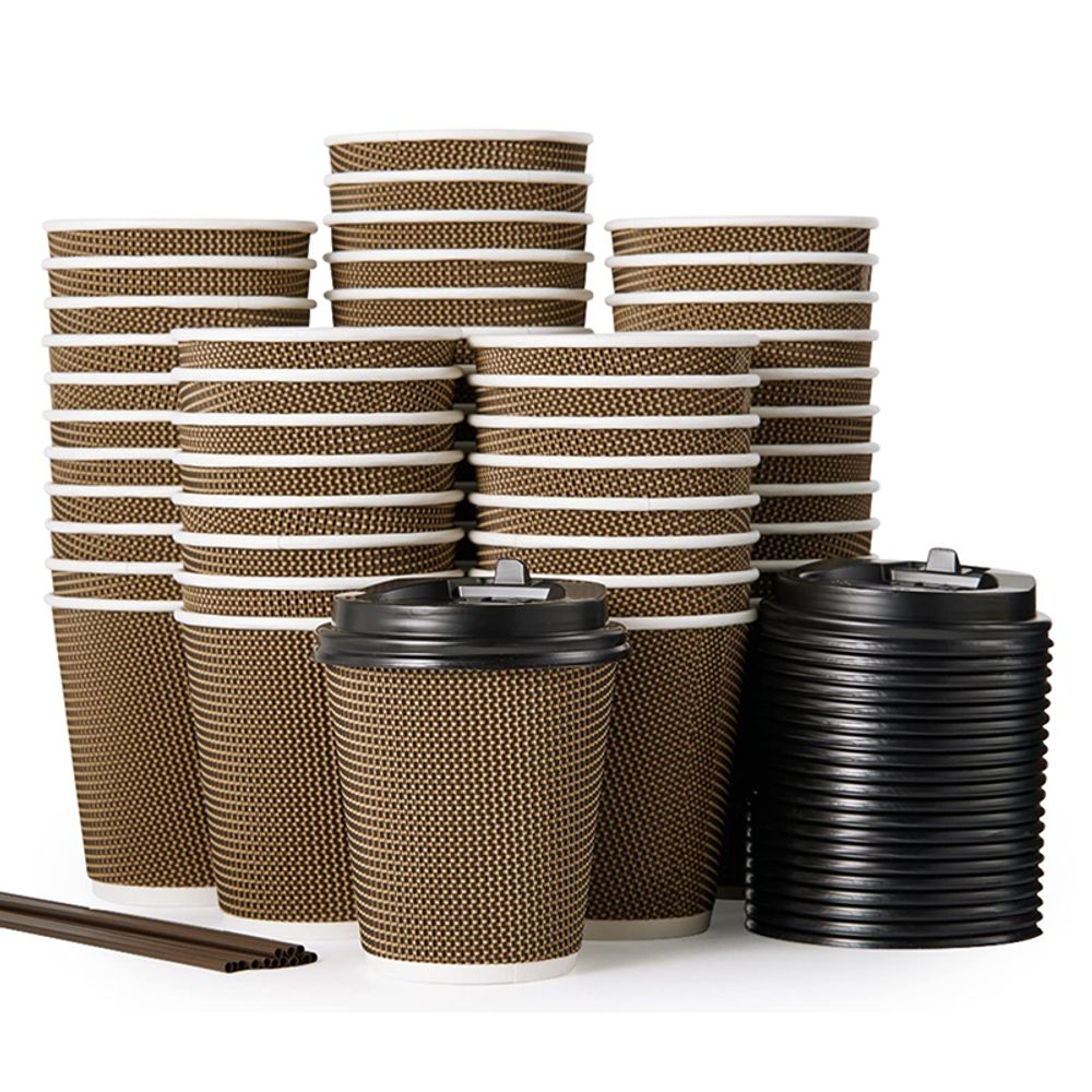 Ripple Wall Brown Paper Coffee Cups with Lids