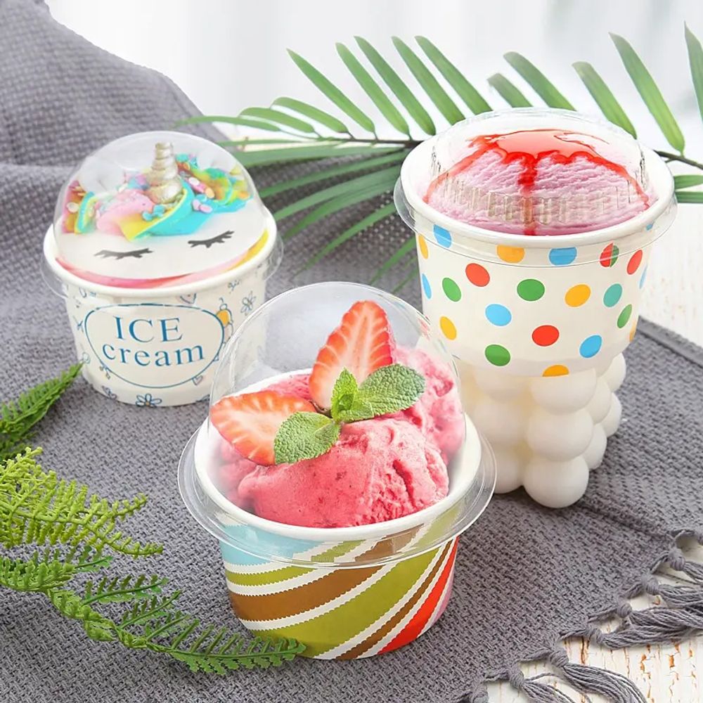 Recycled Disposable Ice Cream Paper Cups with Lid