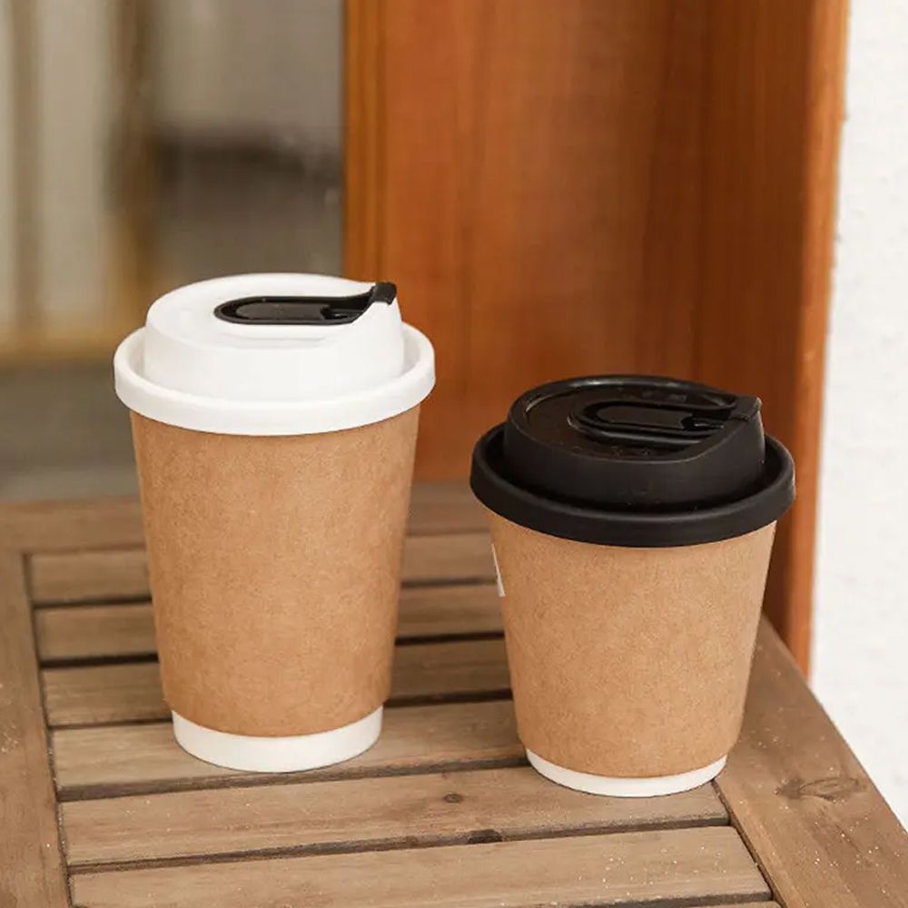 Custom Double Wall Kraft Paper Coffee Cups with Lids
