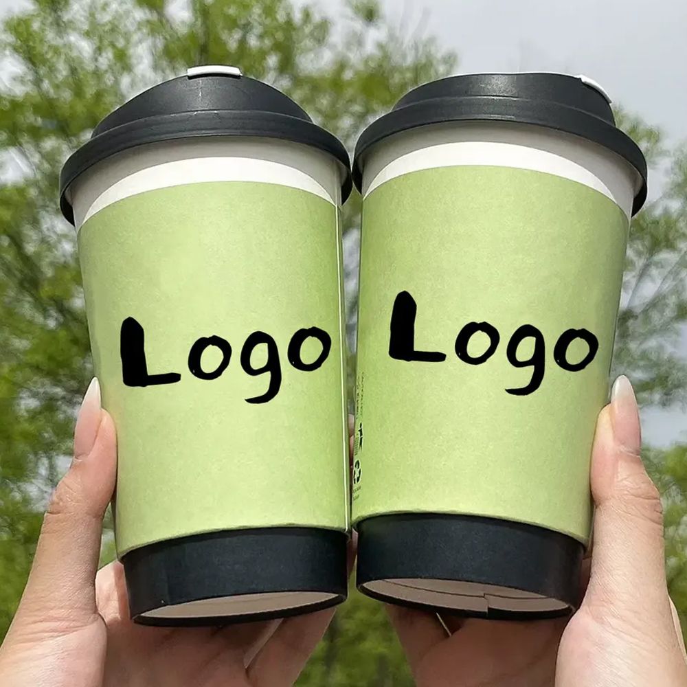 Custom Logo Double Wall Disposable Coffee Cups with Lids