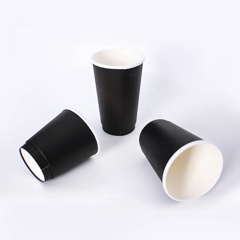 Disposable Double Wall Black Paper Coffee Cups with Lids