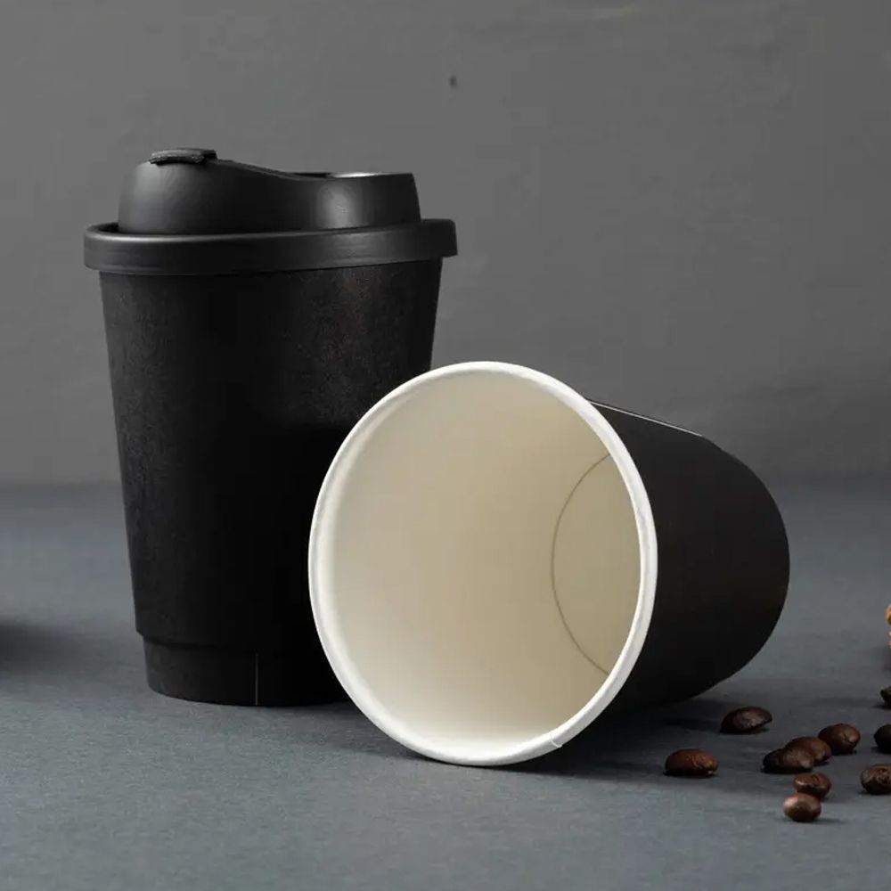 Eco-Friendly Double Wall Black Coffee Cups with Lids