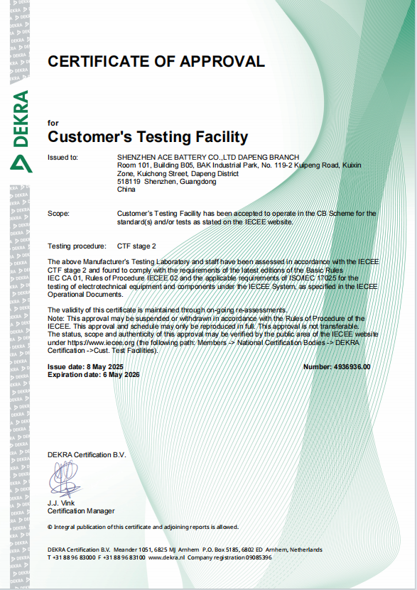 CTF Stage 2 Qualification to ACE Battery Laboratory