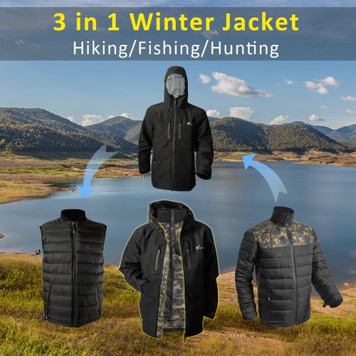 8Fans Men Hooded Softshell Windbreaker Winter Fishing Jacket