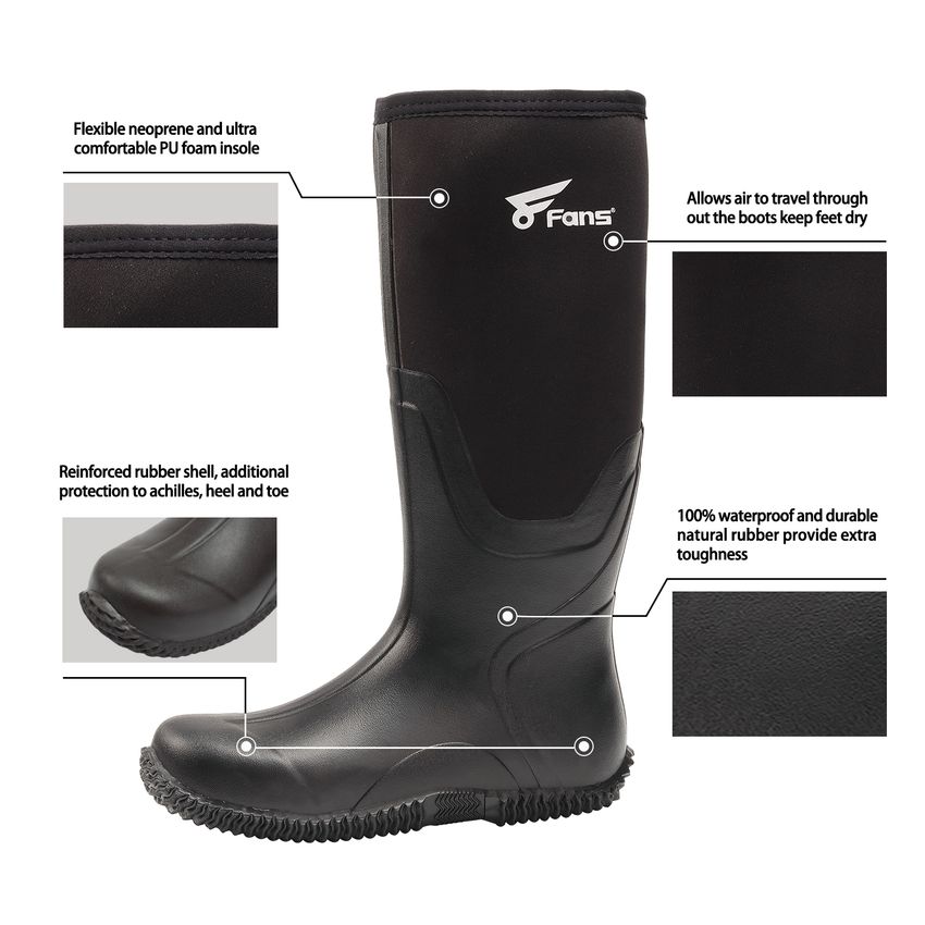 8Fans Mens Rubber Boots,Waterproof Rain Boots Durable 