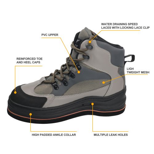 8Fans Light Grey Non-Slip Felt Sole Superior Comfort Wading Boots