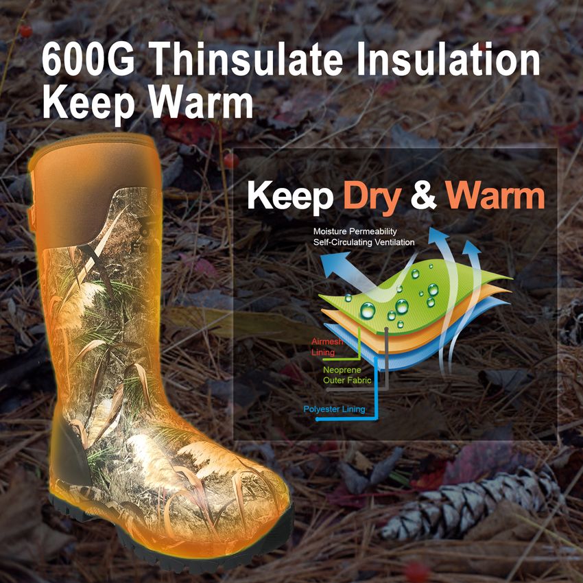 8Fans 600G Insulated Rubber Hunting Boots For Men and Women