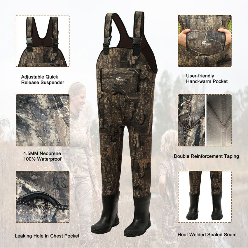 Realtree Hunting Waterproof Neoprene Chest Waders Toddler Kids Youth - Size  4/5