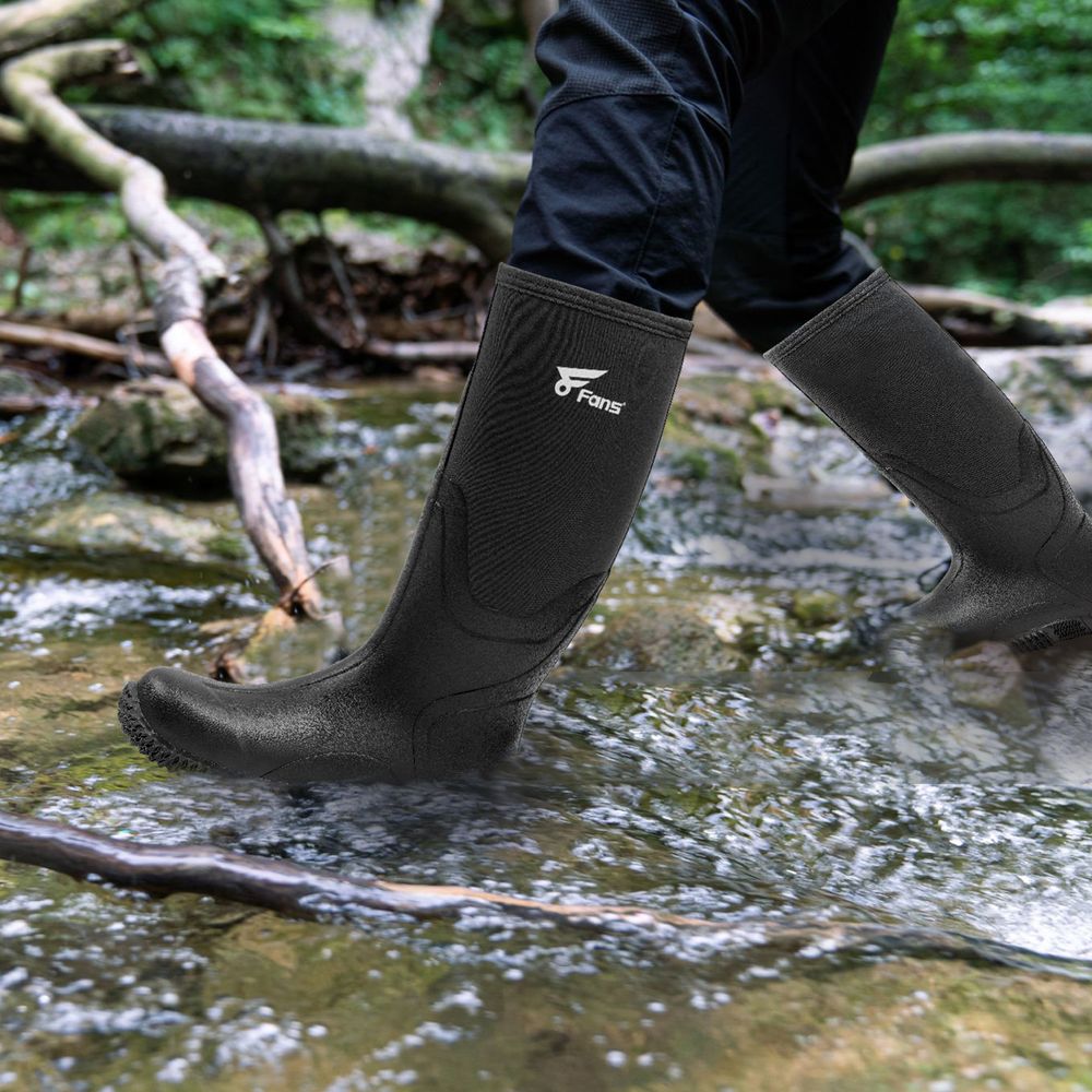 8Fans Mens Black Waterproof Durable Fishing Hunting Neoprene Rubber Boots Ideal for Farming Working and Gardening