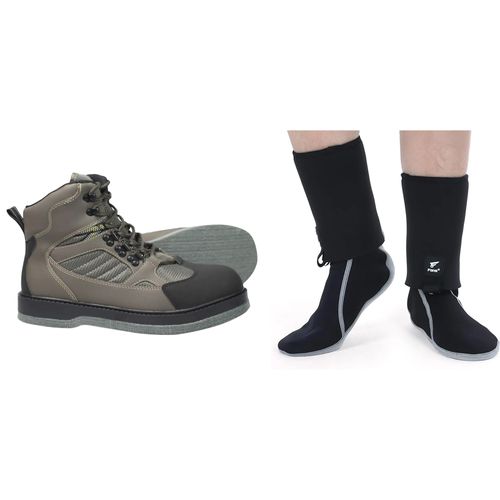 Неопреновые забродные носки с войлочной подошвой и забродные сапоги для ловли рыбы нахлыстом и ходьбы по воде.