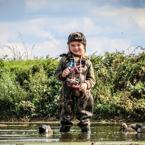 8Fans Waterproof Neoprene Waders for Kids with Rubber Boots in Timber Camo