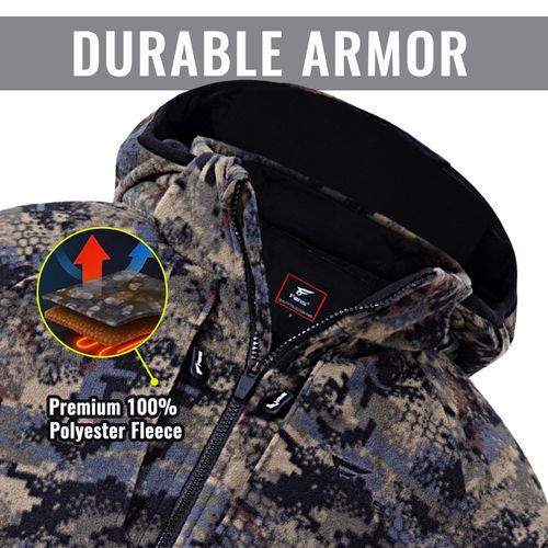 8 Fans Men’s Hunting Camo Jacket – 100% Polyester Fleece,Breathable Lightweight Coat with Detachable Hood & Pockets