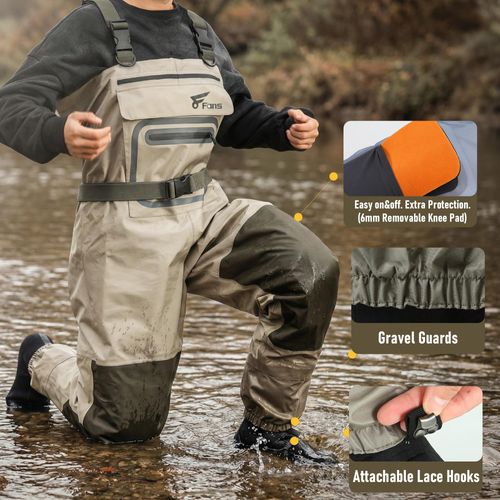Комплект со скидкой: Забродные штаны 8Fans X-Back с системой шнуровки с вращающейся пряжкой и рыболовные забродные ботинки на резиновой подошве.