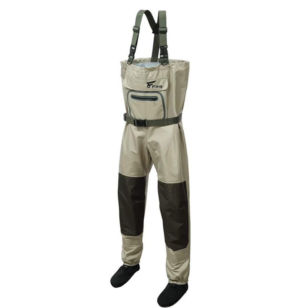 8Fans Breathable X-Back Chest Waders, 3-Layer Fabric with Reinforced Knees & Neoprene Stocking Foot