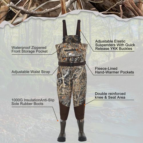 8 Fans Breathable Hunting Waders,1000G Insulation Boots with Removable Insulated Liner for Duck Hunting