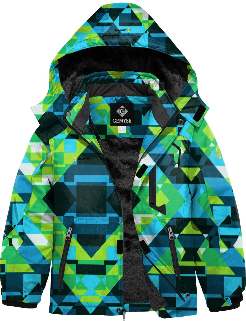 8FANS & GEMYSE Boy's Waterproof Ski Snow Jacket Hooded Fleece Windproof Winter Jacket