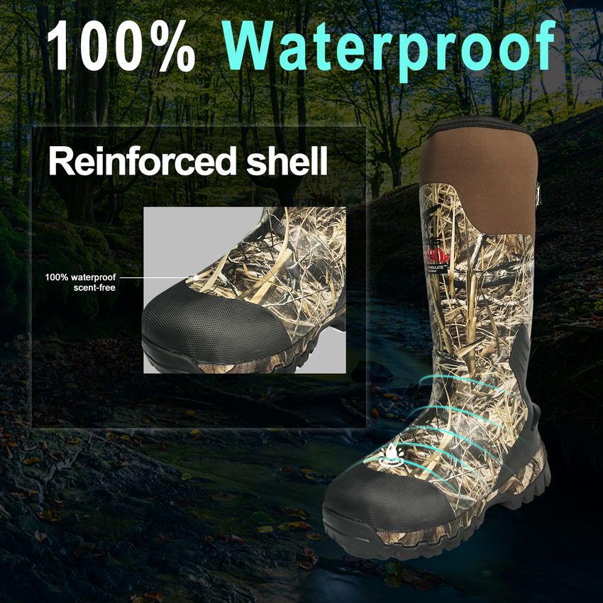 8 Fans Rubber Hunting Boots with 1000G Thinsulate Insulation Next Camo Waterproof Rubber Mud Muck Boots with 5mm Neoprene for Men and Women