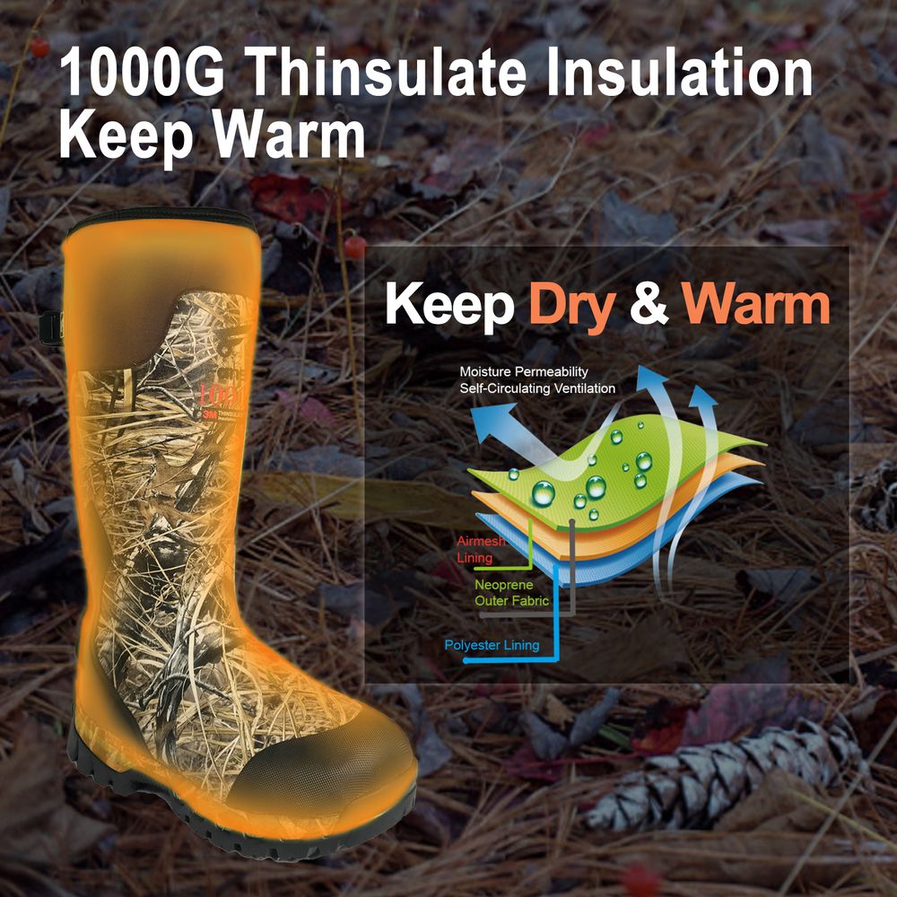 8 Fans Rubber Hunting Boots with 1000G Thinsulate Insulation,Next Camo Waterproof Rubber Mud Muck Boots with 5mm Neoprene for Men and Women