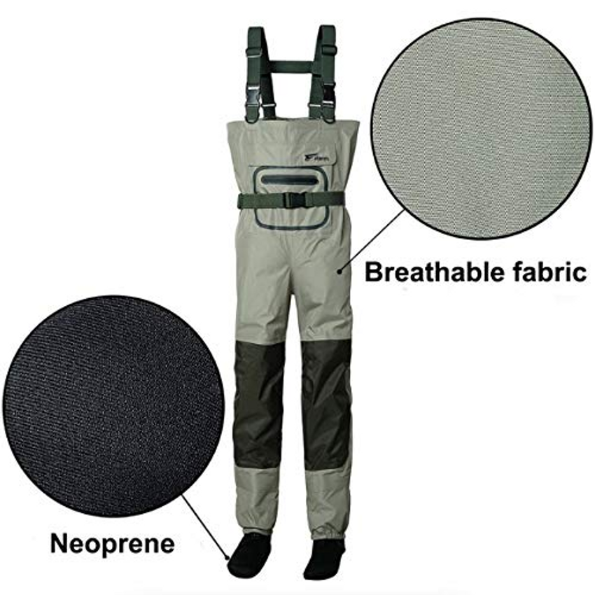 8Fans High-Comfort H-Back Chest Waders, 3-Layer Waterproof Design with  Neoprene Stocking Foot