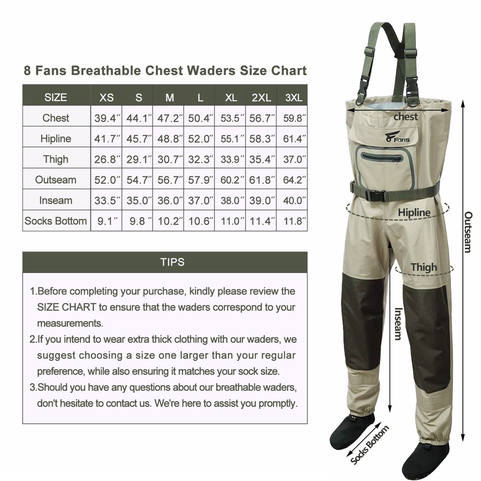 8Fans Breathable X-Back Chest Waders, 3-Layer Fabric with