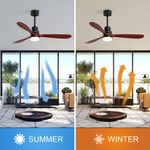 Wooden Propeller Ceiling Fan with LED Lighting direction for summer and winter
