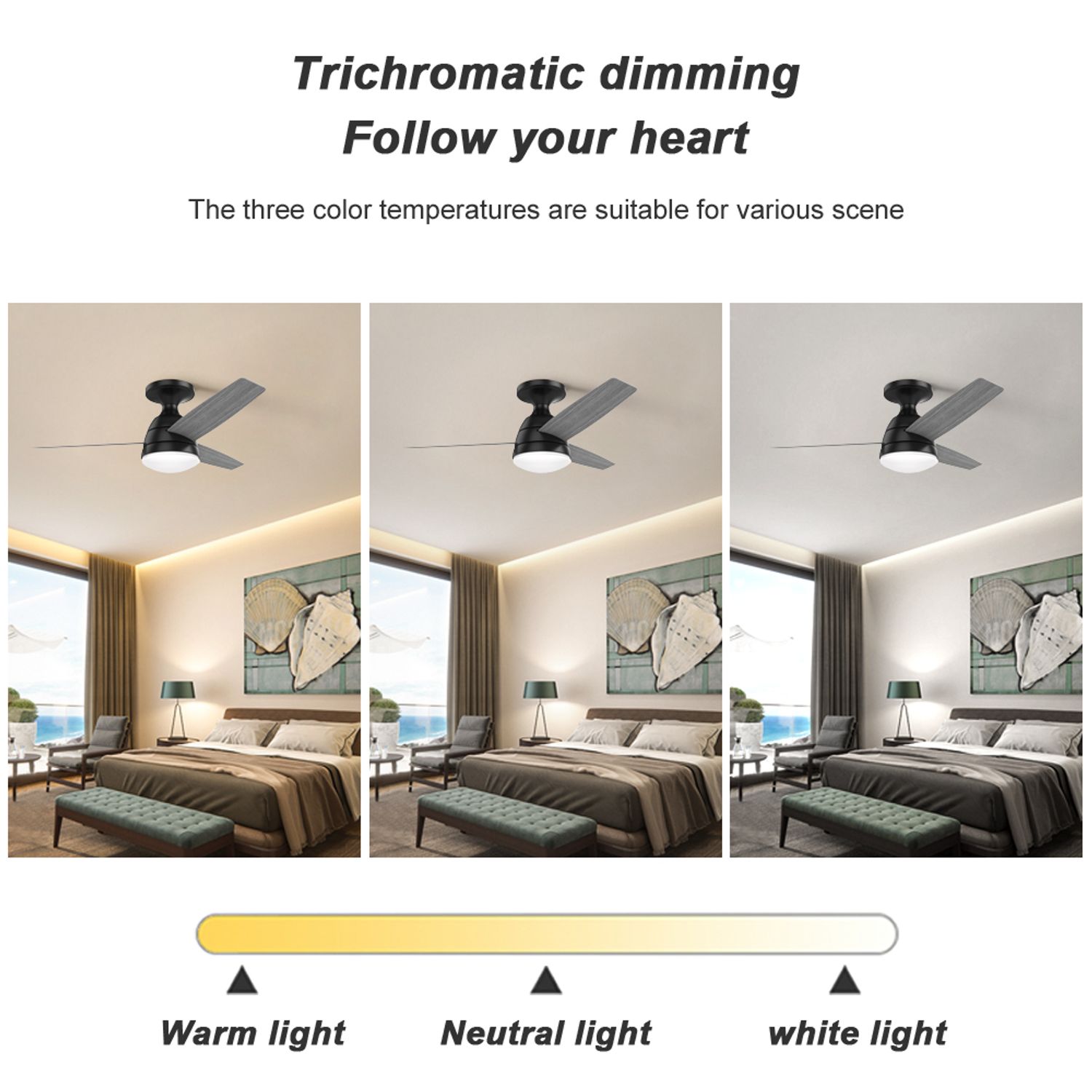 KBS Flush Mount DC Ceiling Fan with 3 dimmable Light