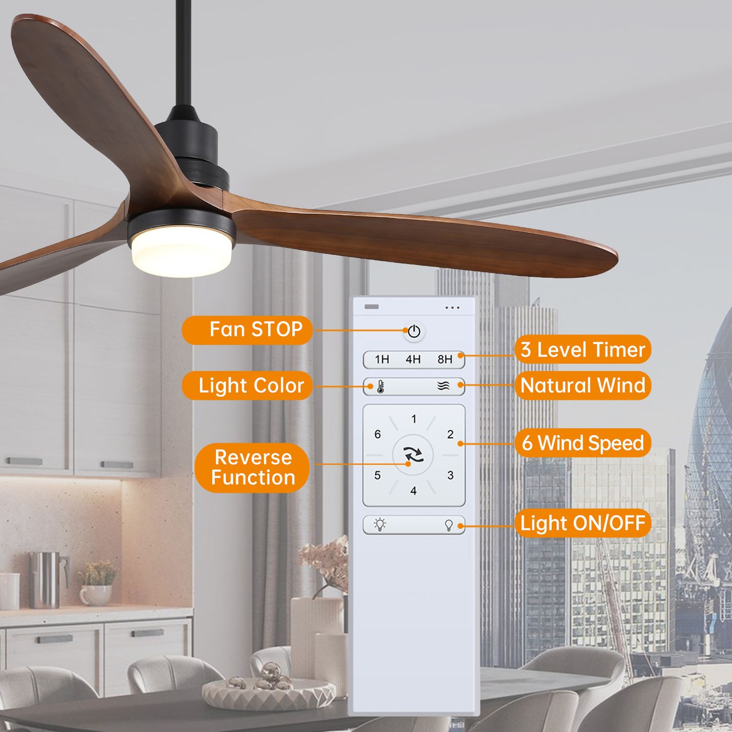 KBS Wood Design Reversible Ceiling Fan Remote Controller