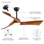 Solid Wood Ceiling Fan Blade design, 18w led light, and remote with wall bracket features