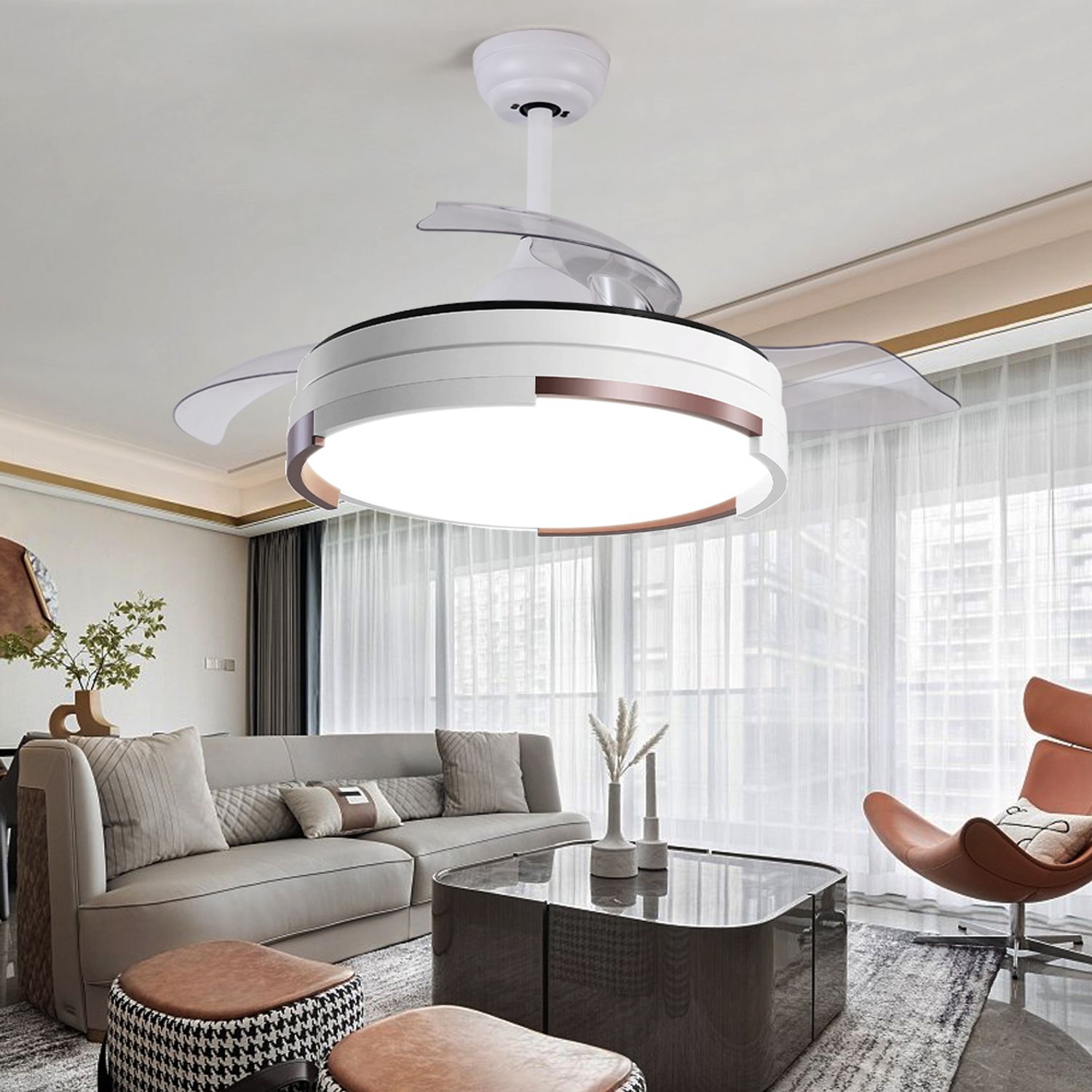 Stylish Retractable Ceiling Fan with Light