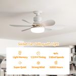 KBS 20" White Light Bulb Socket Ceiling Fan features: light memory, timing, 3 speed, super quiet, powerful