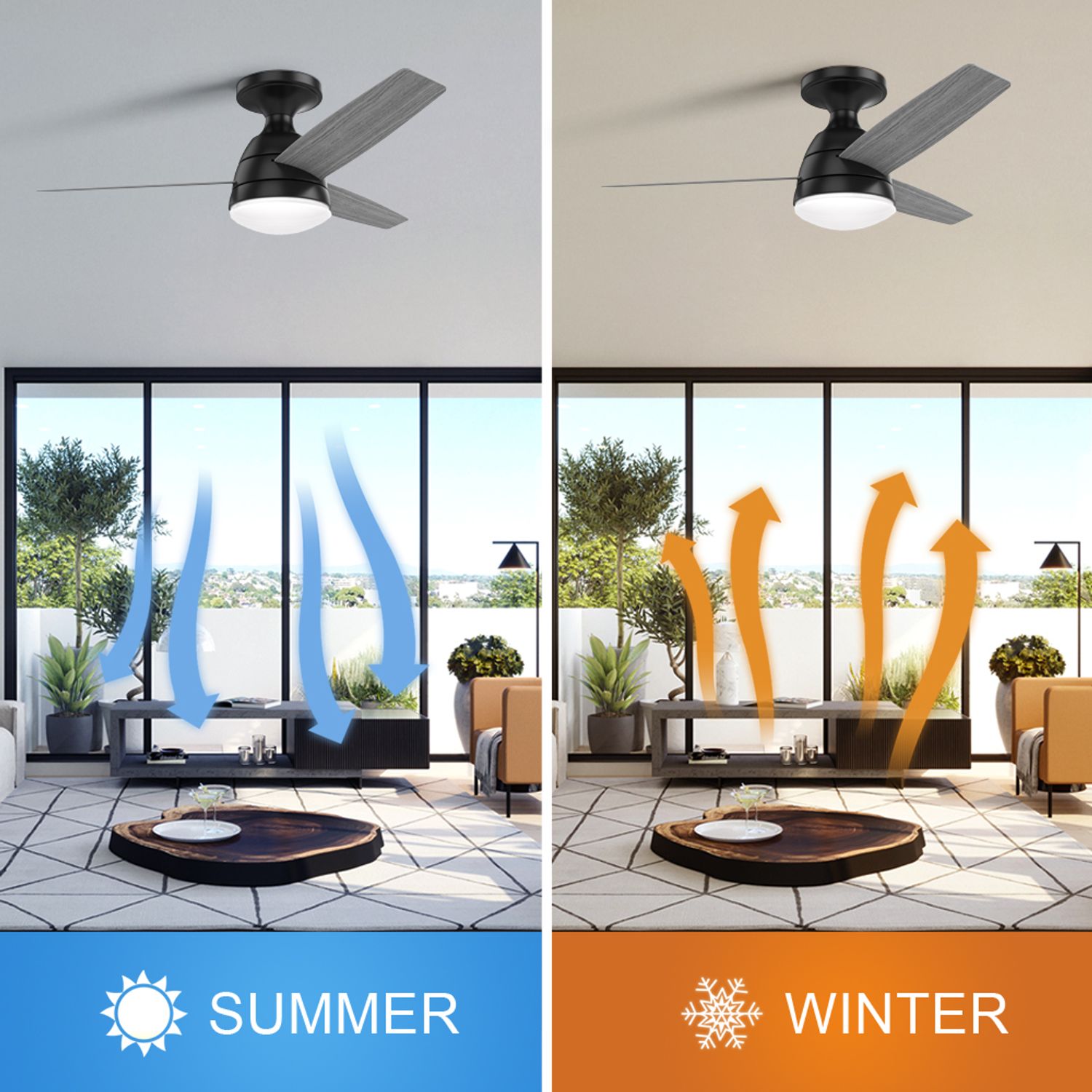 KBS Flush Mount DC Ceiling Fan with Light WITH Reversible function in summer and winter