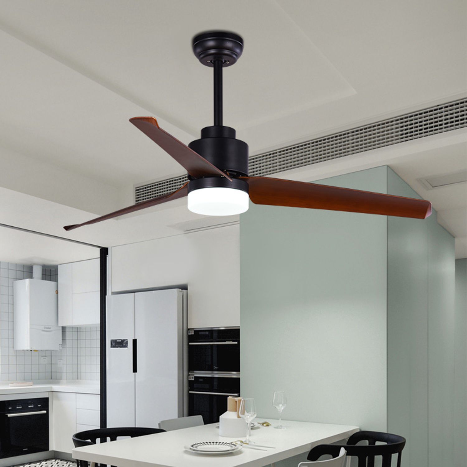 KBS 51 inch ABS Dual Mount Noiseless Ceiling Fan with LED Light in a room