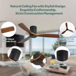 KBS matte black and wood ceiling fan features including DC motor, low profile, control remote