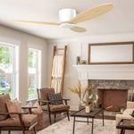 KBS white natural wood ceiling fan without light in living room