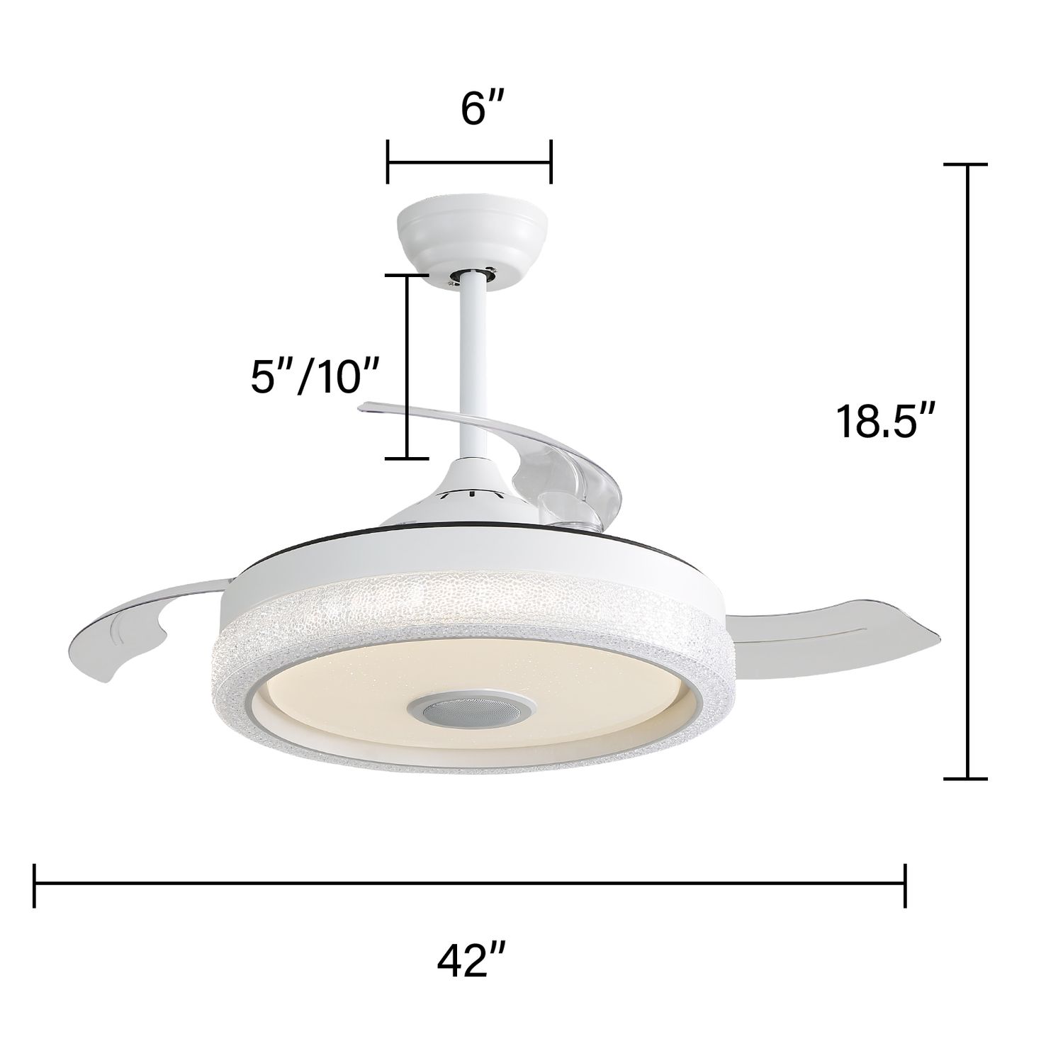 Retractable Ceiling Fan with 42'' 3 Color Dimmable Light Memory Function